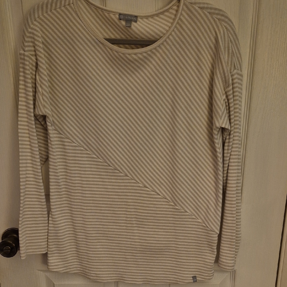 Talbots Beige Striped Long Sleeve Tee